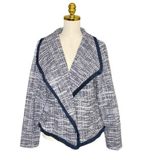 RACHEL ZOE | Women’s Navy & WhiteTweed & FringeTrim Open Blazer Size L
